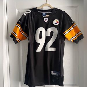 James Harrison Reebok Onfield NFL Black and White Steelers Football Jersey